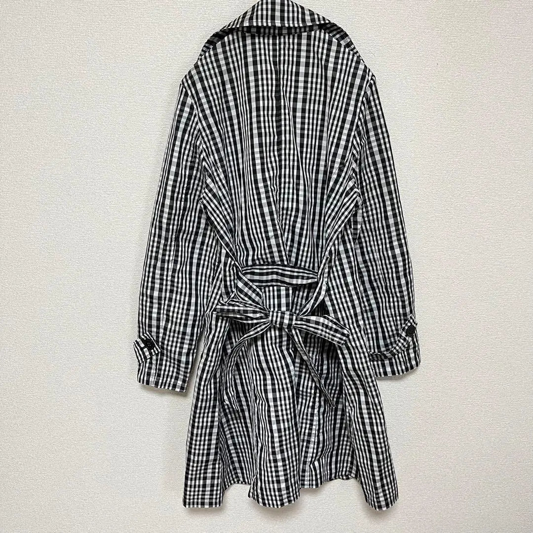 Gingham check pattern jacket (L) Shakasha material rain black x white a0513