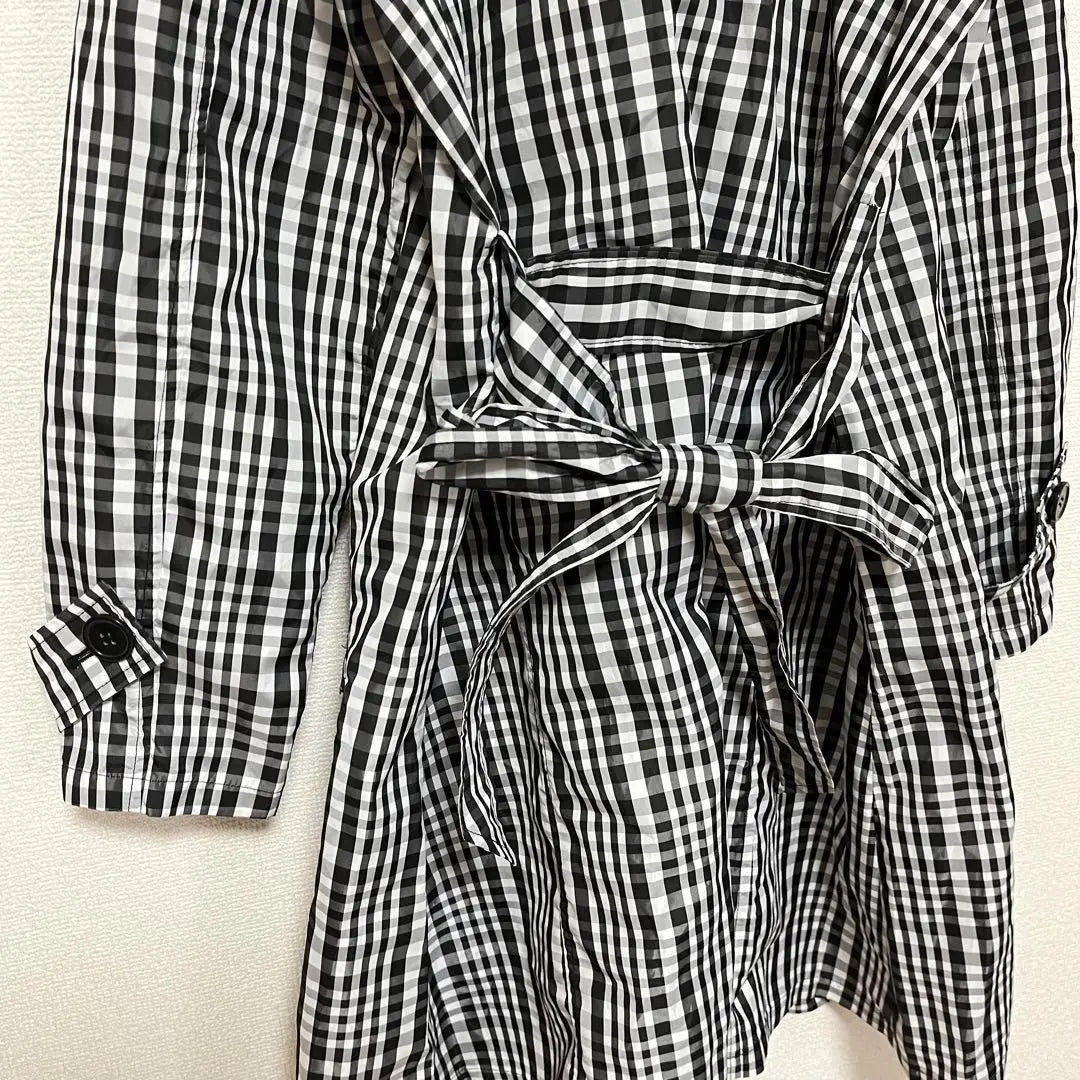 Gingham check pattern jacket (L) Shakasha material rain black x white a0513