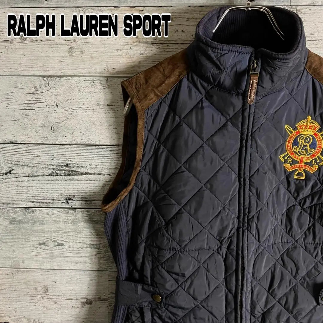 Chaleco deportivo acolchado Ralph Lauren con logotipo bordado en azul marino, talla S para mujer