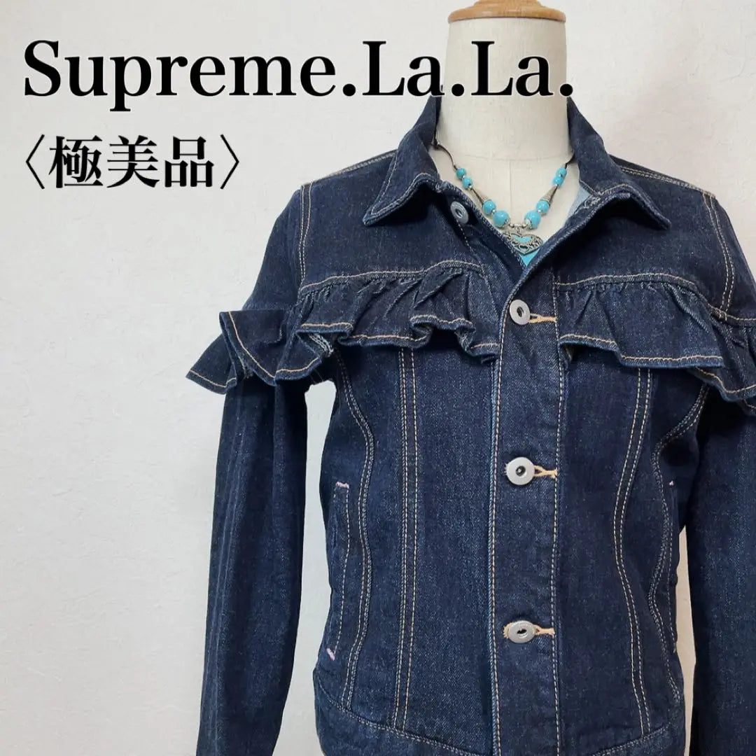 [Extremely beautiful] Supreme Lala logo button frilled denim jacket cute