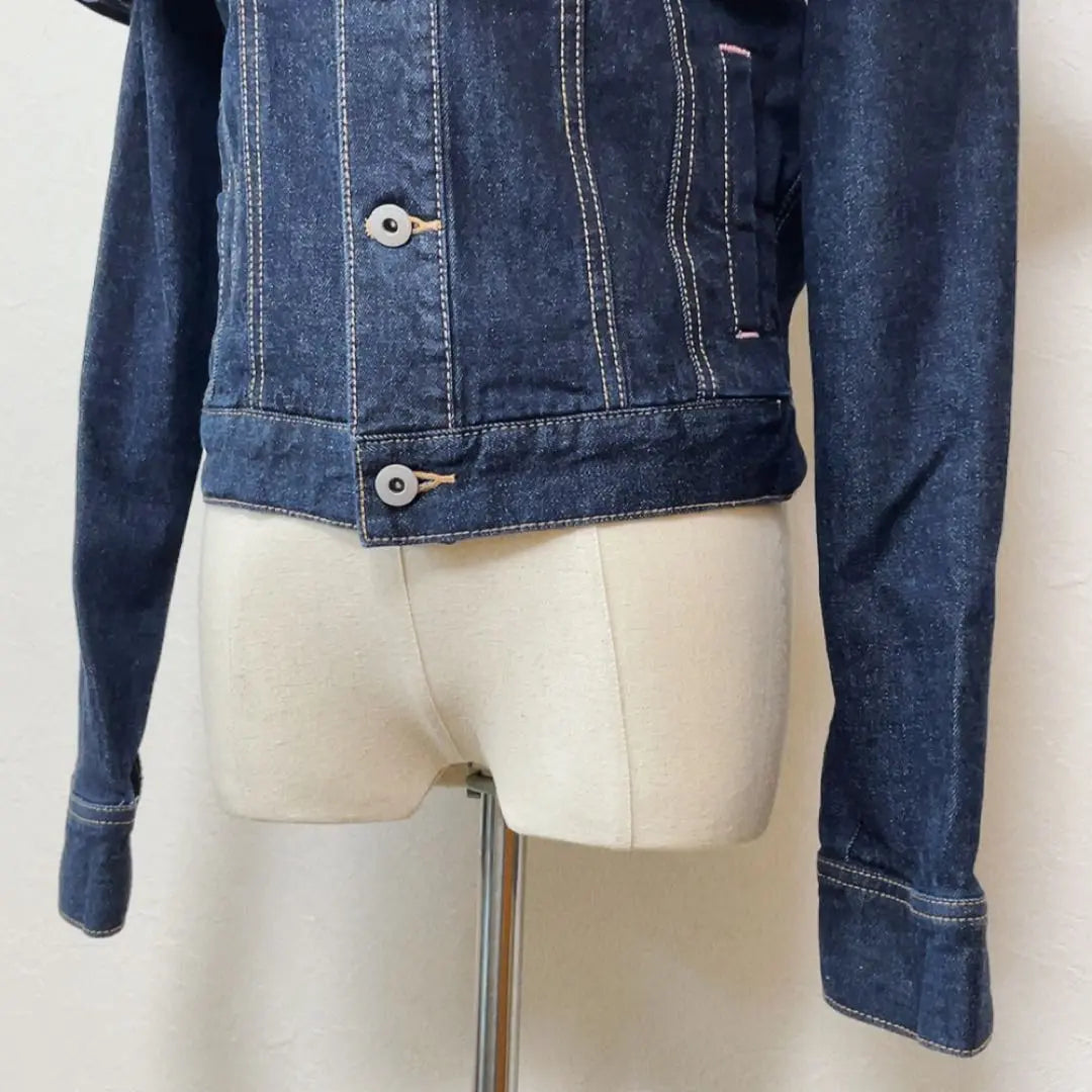 [Extremely beautiful] Supreme Lala logo button frilled denim jacket cute