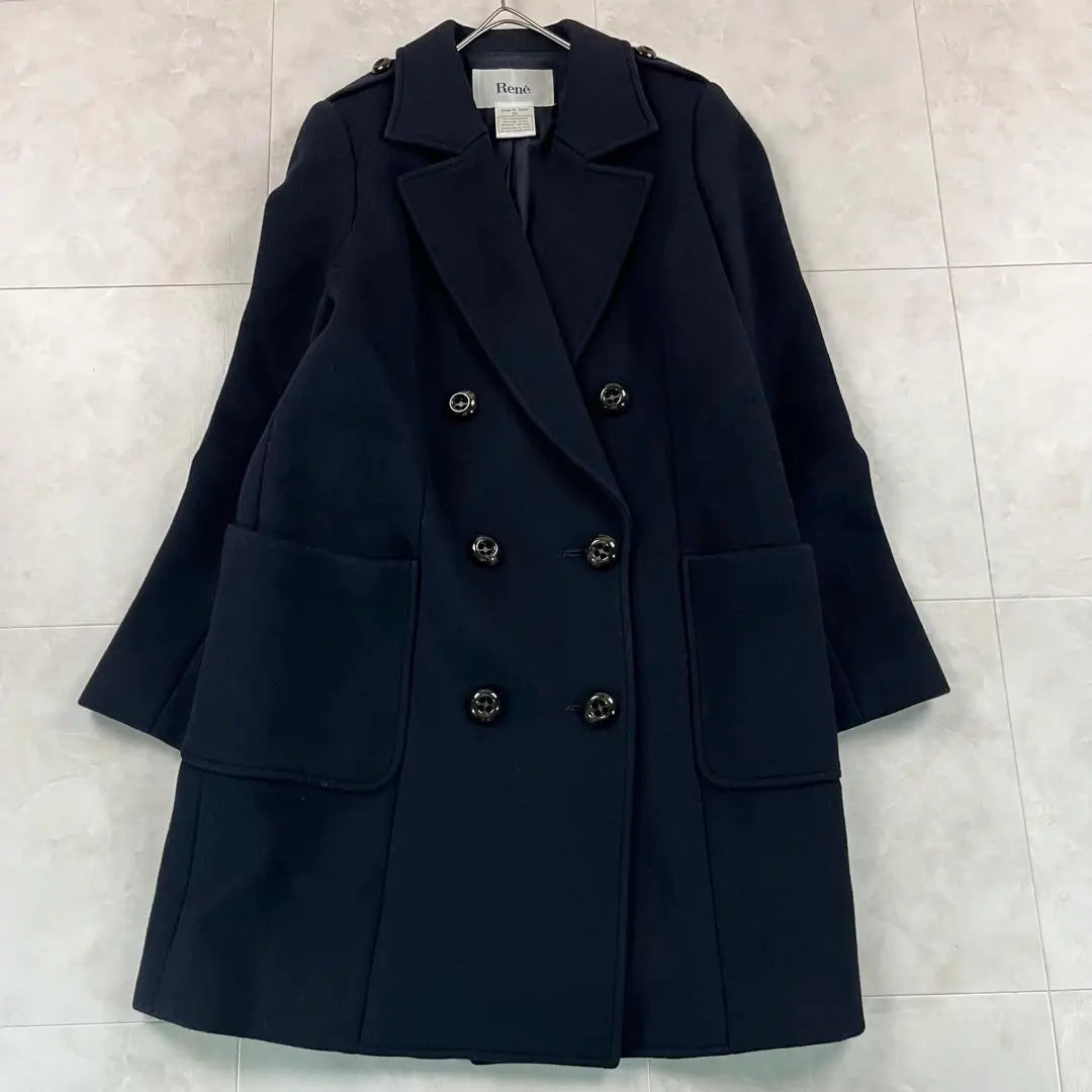 Rene Double Chester Coat Wide Black Wool 36