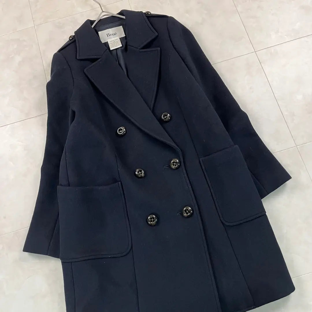 Rene Double Chester Coat Wide Black Wool 36