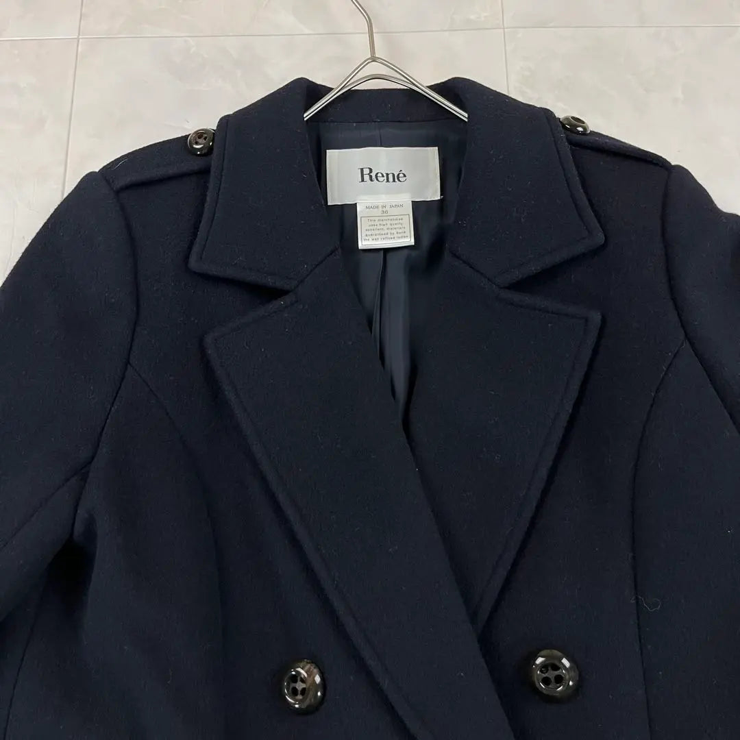 Rene Double Chester Coat Wide Black Wool 36