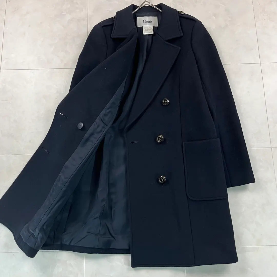 Rene Double Chester Coat Wide Black Wool 36