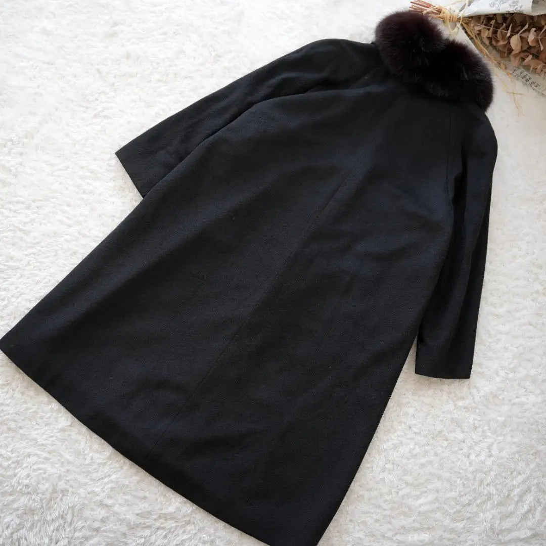 [Good condition] 100% cashmere coat with fur, maxi length, black, size M