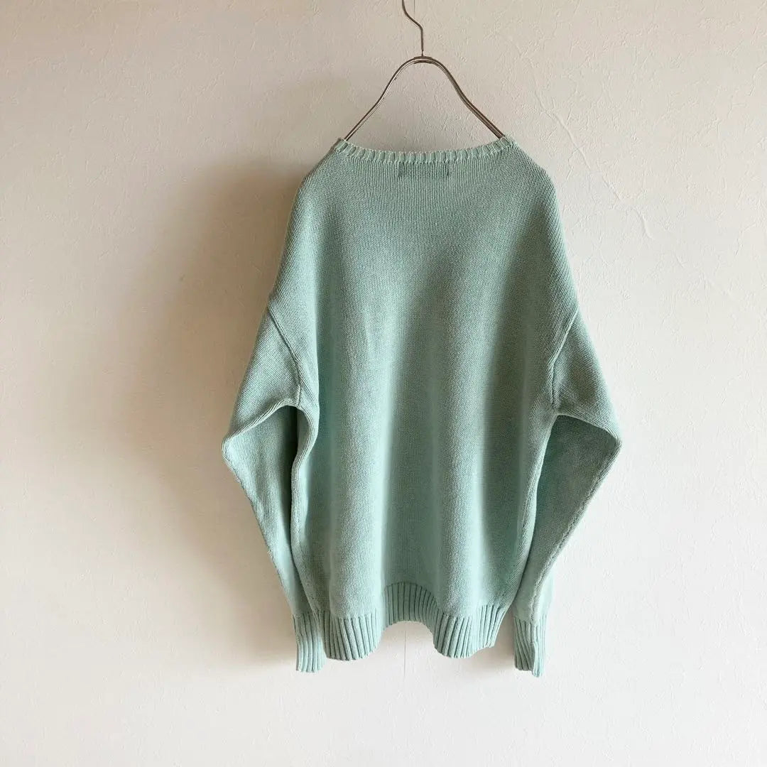 Vintage Ralph Lauren Logo Embroidery Big Silhouette Cotton Knit Mint | ビンテージ ラルフローレン ロゴ刺繍 ビッグシルエット コットンニット ミント