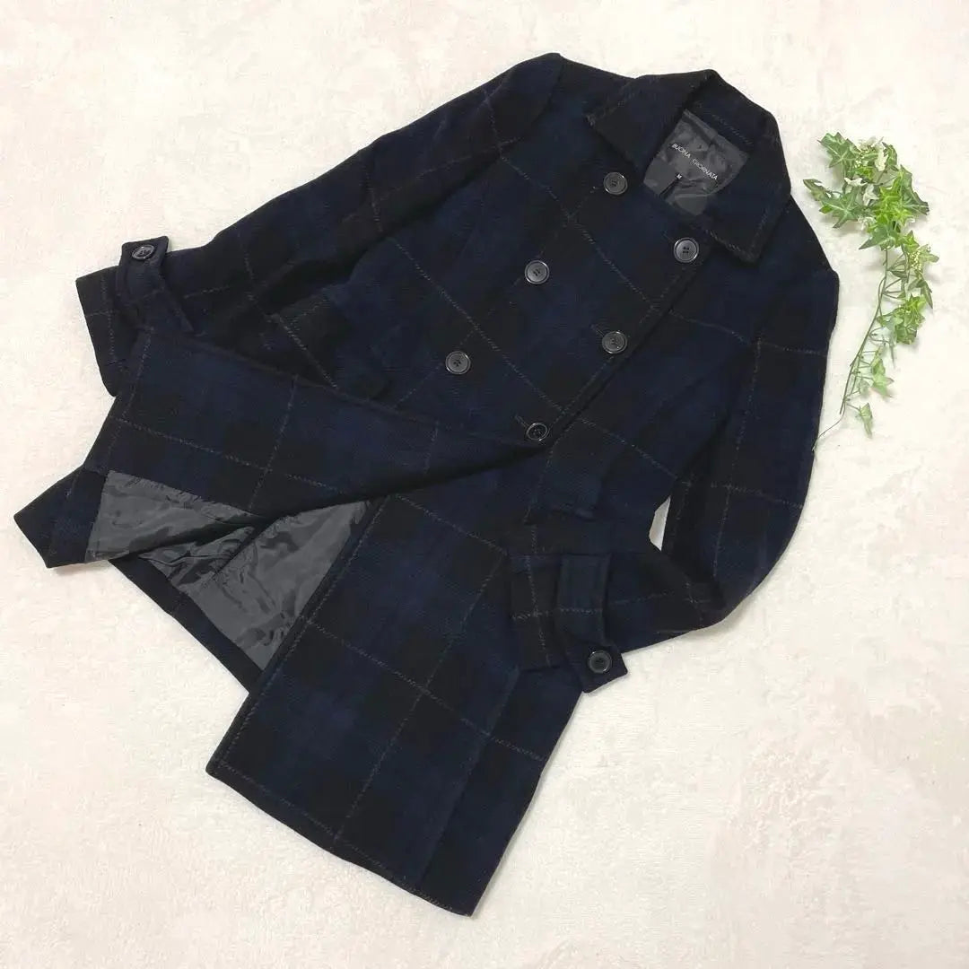 BUONAGIORNATA Check Double Wool Coat M Black | BUONAGIORNATA チェック　ダブル　ウールコート　M ブラック