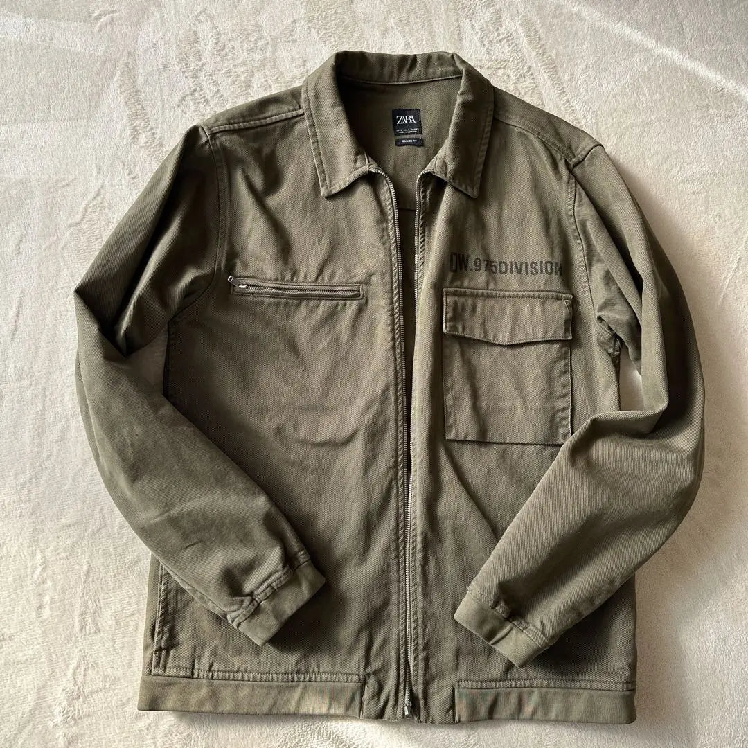 [Good condition] ZARA Contrast Jacket Men's Khaki Size L Motorcycle