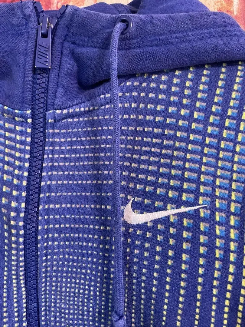 VINTAGE NIKE Sweat Jacket Blue ✖︎Yellow Square All-over Pattern S