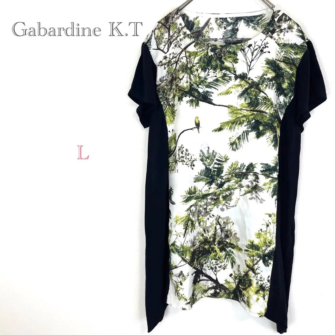 * Gabazinkaie [L] Short -sleeved cut -and -saw long lengthwear thin coordinates total pattern in Japan | ＊ギャバジンケーティー【L】半袖カットソー ロング丈 着痩せコーデ 総柄 日本製