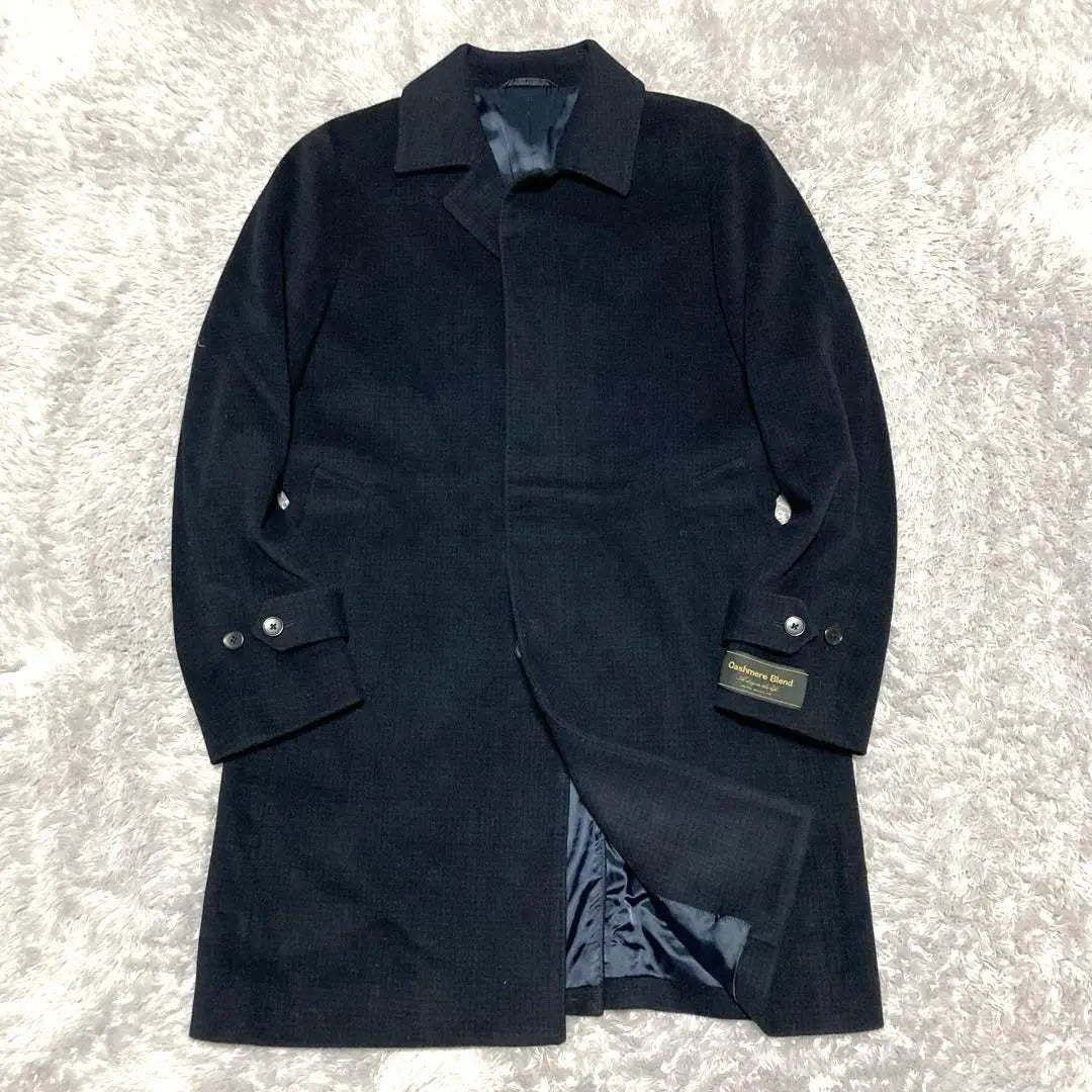 Unused item United Arrows cashmere blend stainless steel collar coat navy check