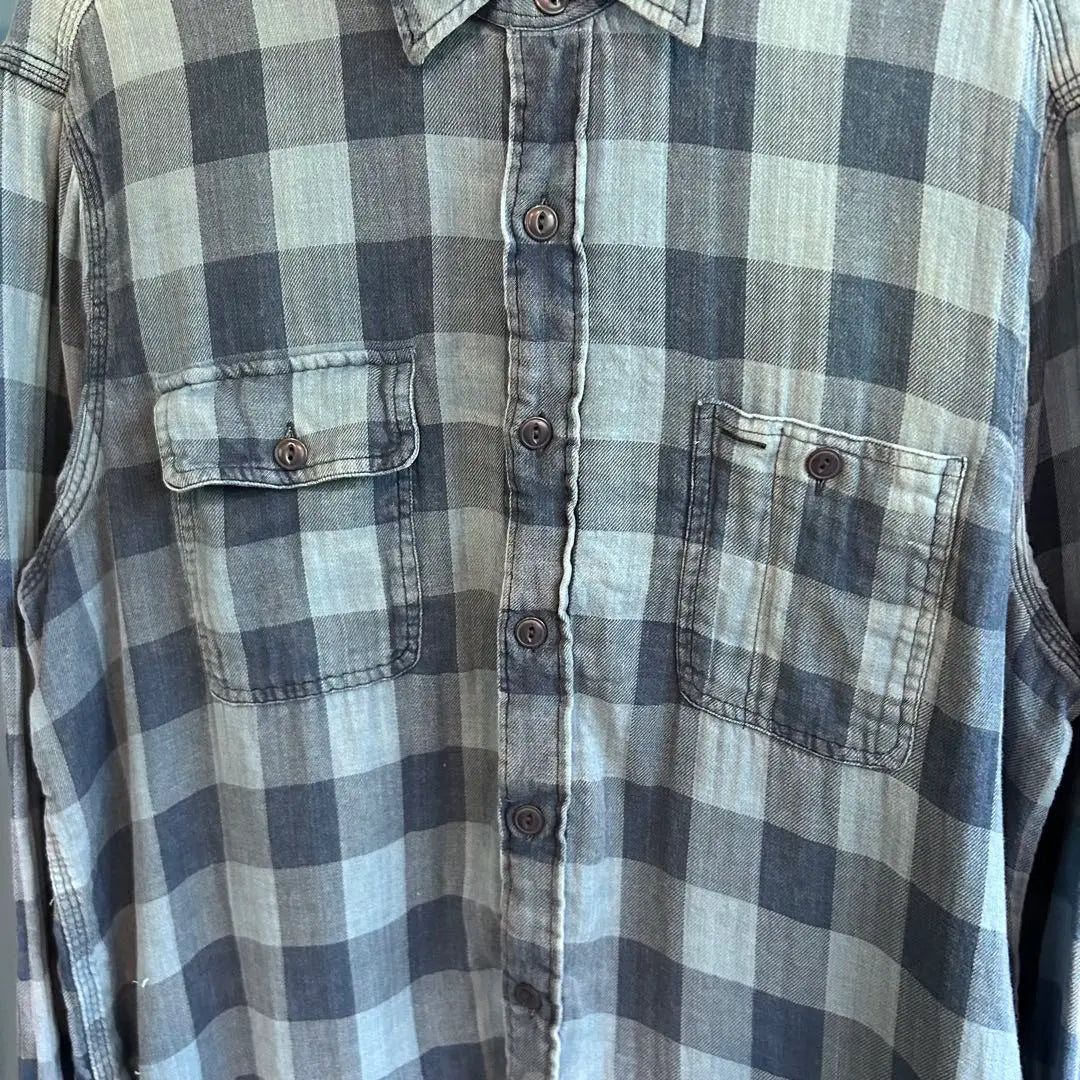 [Ralph Lauren] Long-sleeved shirt with checkered pattern indigo dyed blue size L