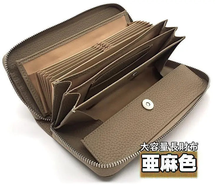 <Elegant beige color☆> Long wallet cowhide leather box type men's women's large capacity