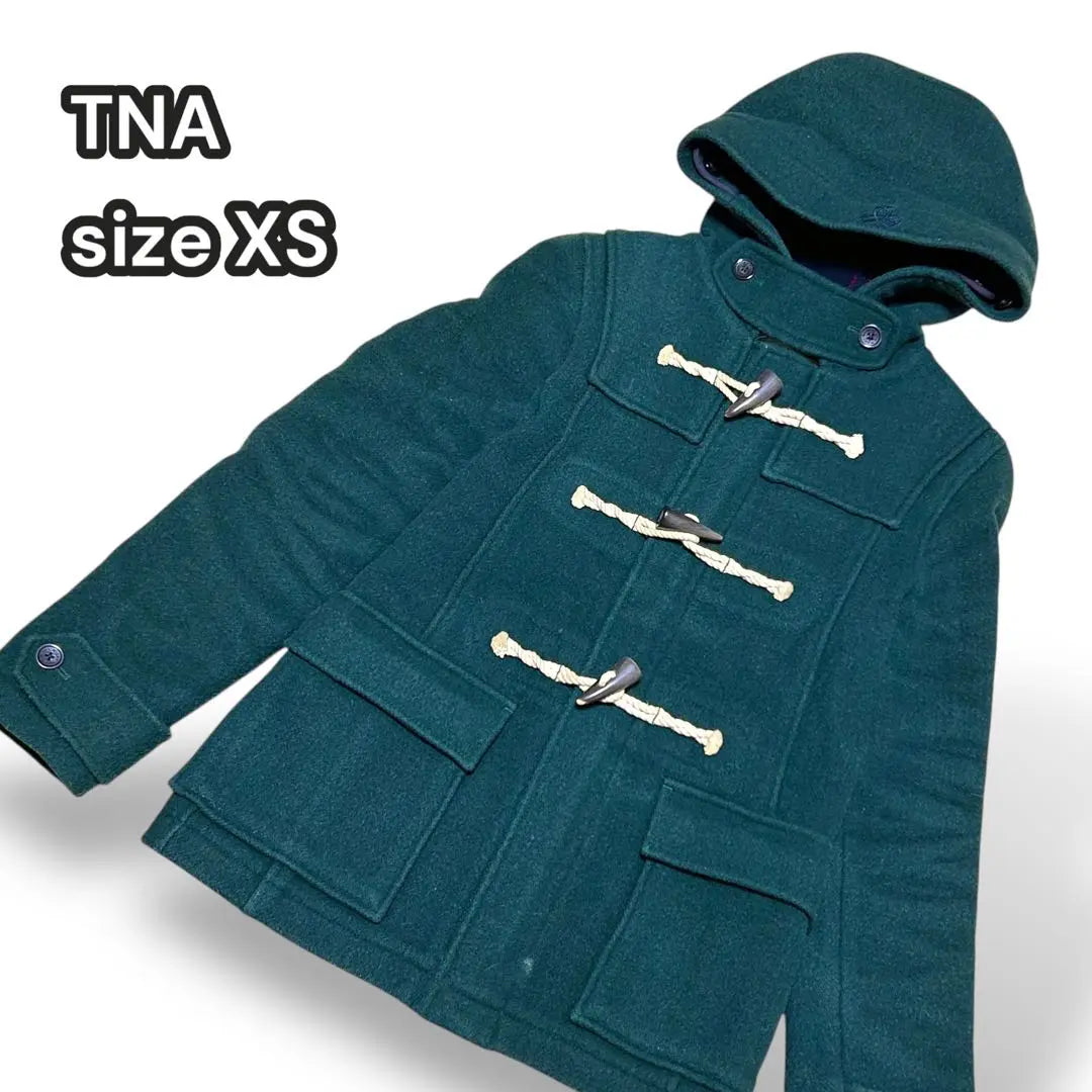 TNA Abrigo de lana para hombre de longitud corta con logo bordado verde oscuro [XS] | TNA メンズ ダッフルコート ウール ショート丈 ロゴ刺繍 深緑【XS】