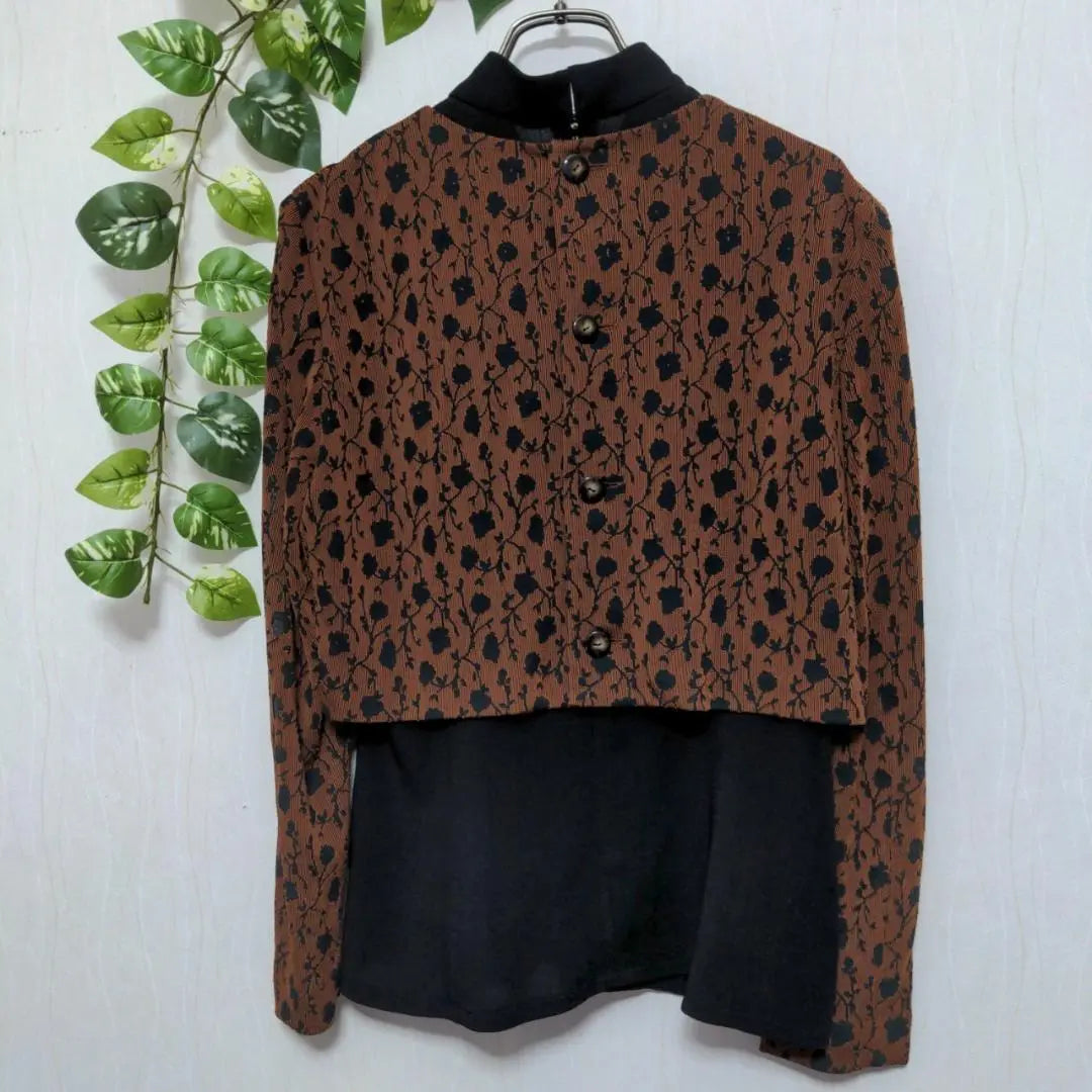 B3557 [JUNO] Ladies cut -and -sew long sleeve docking brown black M | b3557【JUNO】レディース　カットソー　長袖　ドッキング　ブラウン　黒　M