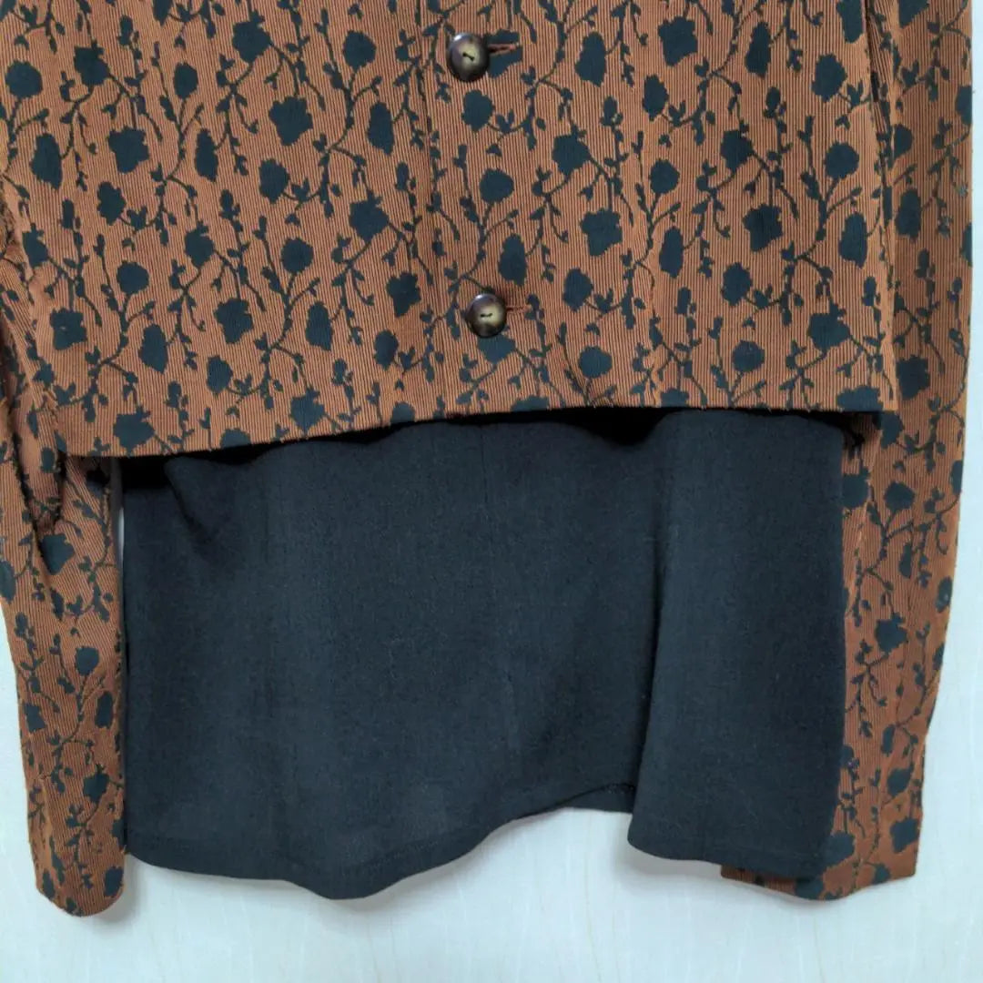 B3557 [JUNO] Ladies cut -and -sew long sleeve docking brown black M | b3557【JUNO】レディース　カットソー　長袖　ドッキング　ブラウン　黒　M