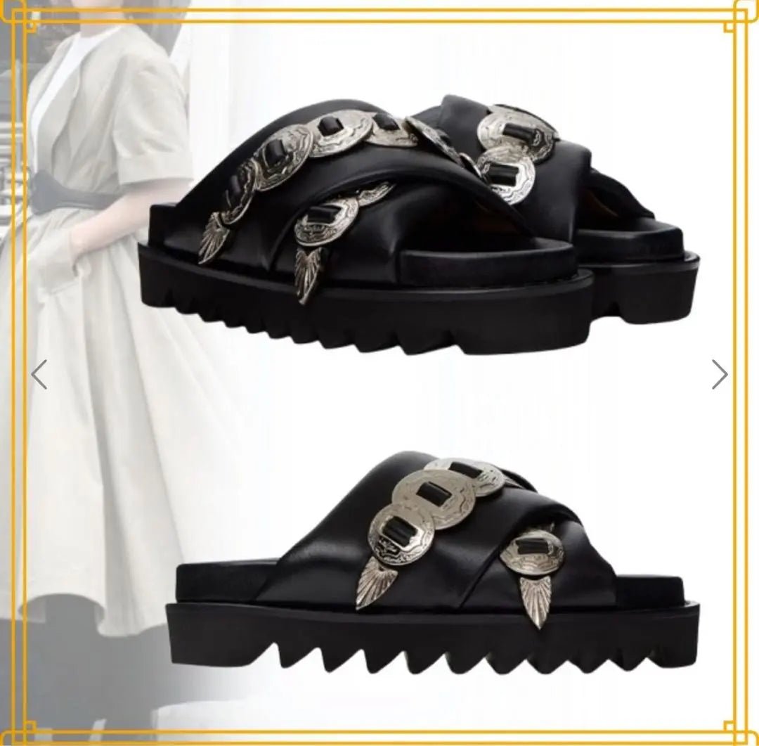 TOGA PULLA Cris Cross Metal Concho Cross Strap Leather Sandals