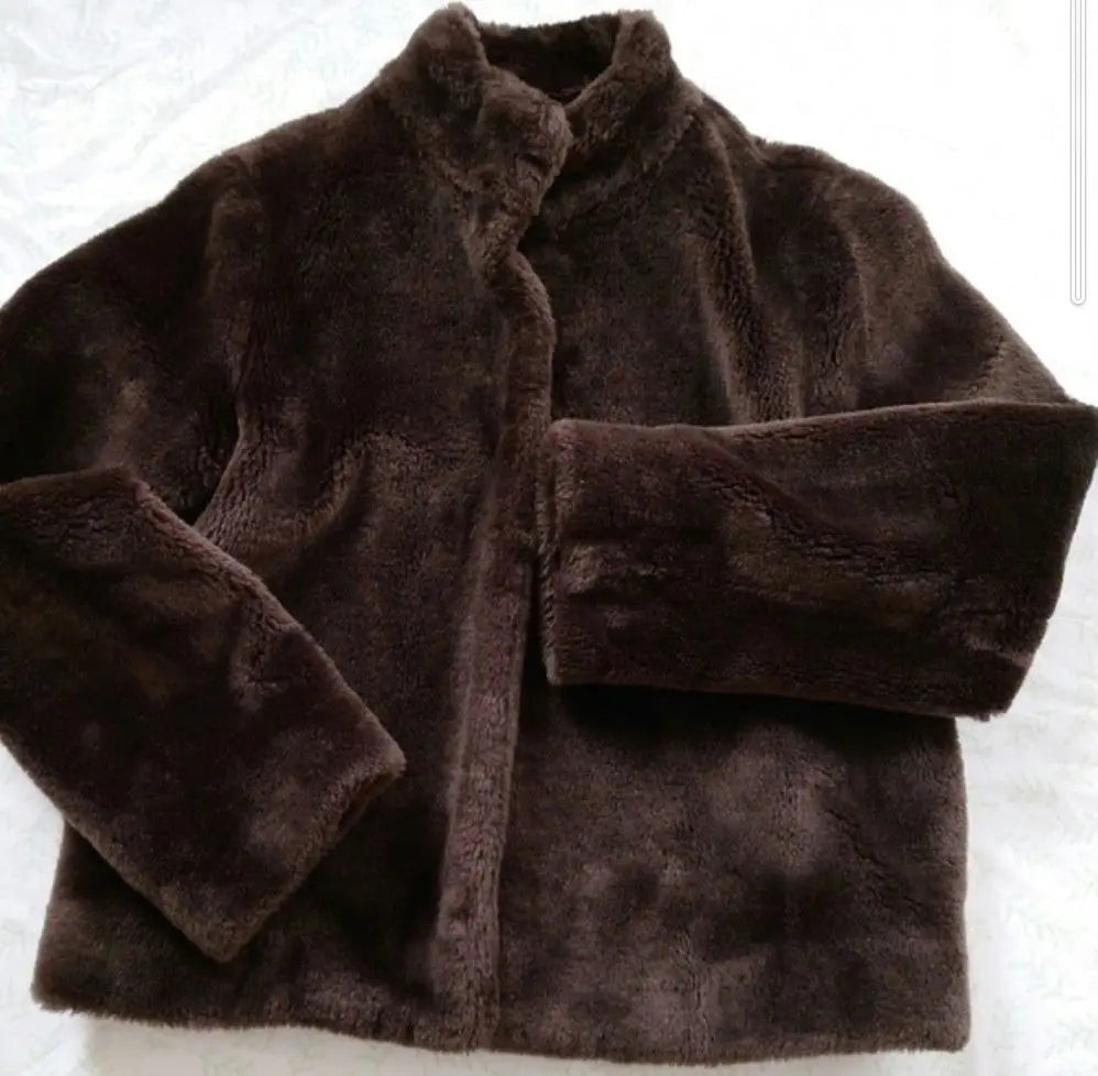 Retro Faux Fur Short Coat Brown with Pocket