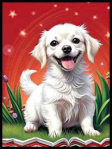 ♥Dog Picture One Art [White Puppy] Illustration Graphics/A4 Art Poster