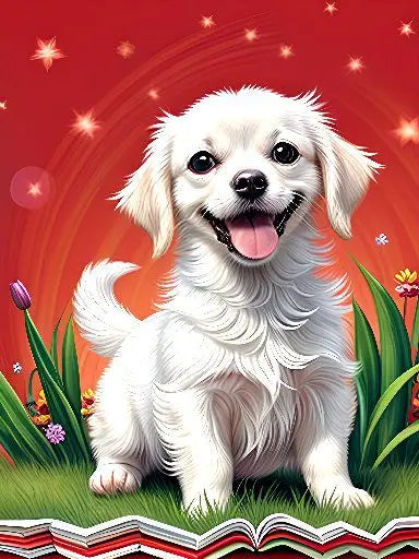 ♥Ilustración gráfica de imagen de perro, un arte [cachorro blanco]/póster de arte A4