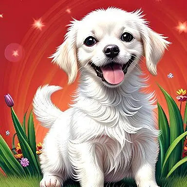 ♥Ilustración gráfica de imagen de perro, un arte [cachorro blanco]/póster de arte A4