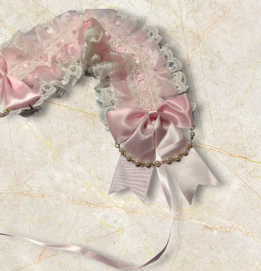 Headdress, pink, lace, ribbon, headband, lolita, gothic lolita