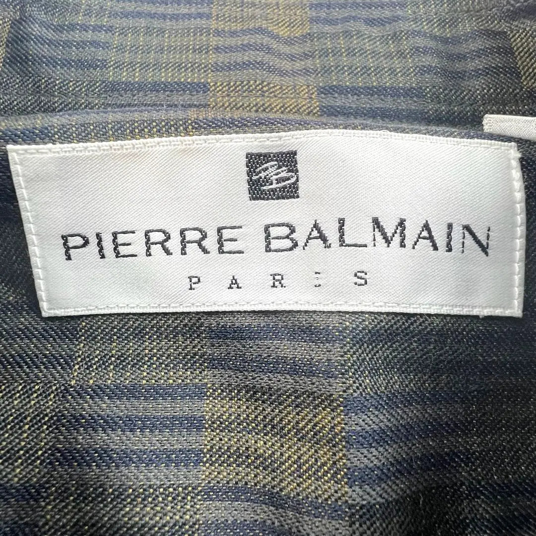 [Silk x Wool] BALMAIN Balmain Long Sleeve Check Embroidered Shirt, Beautiful Condition