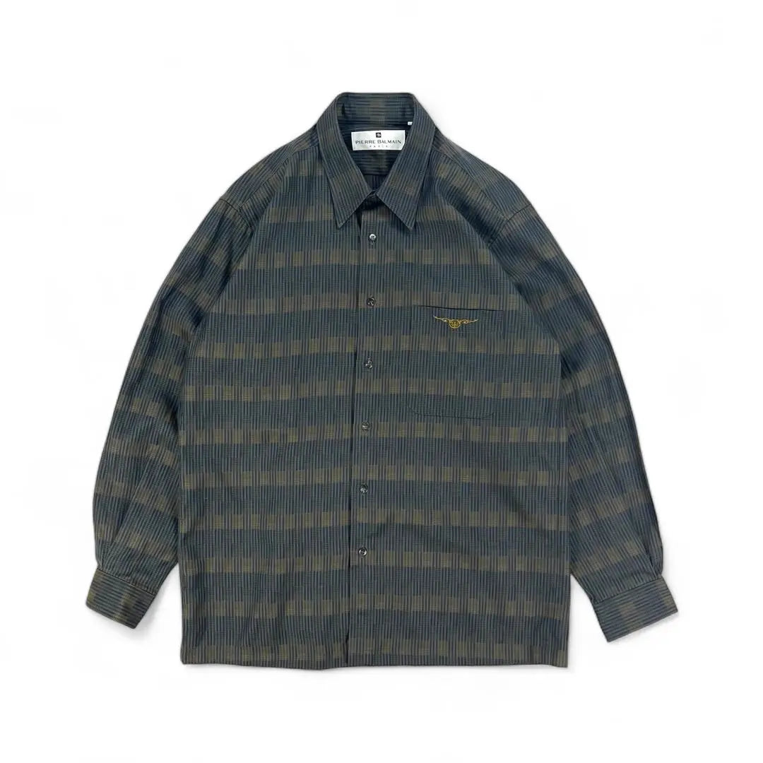 [Silk x Wool] BALMAIN Balmain Long Sleeve Check Embroidered Shirt, Beautiful Condition