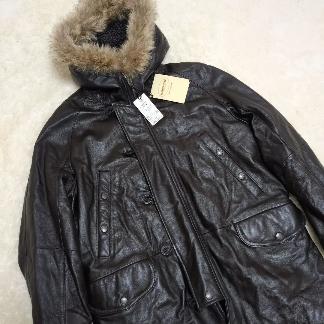 With tag L&B HOMME lamb leather down jacket quilted batting