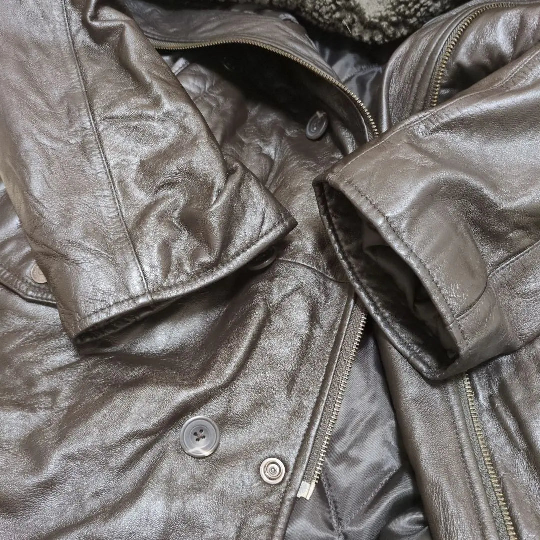 With tag L&B HOMME lamb leather down jacket quilted batting