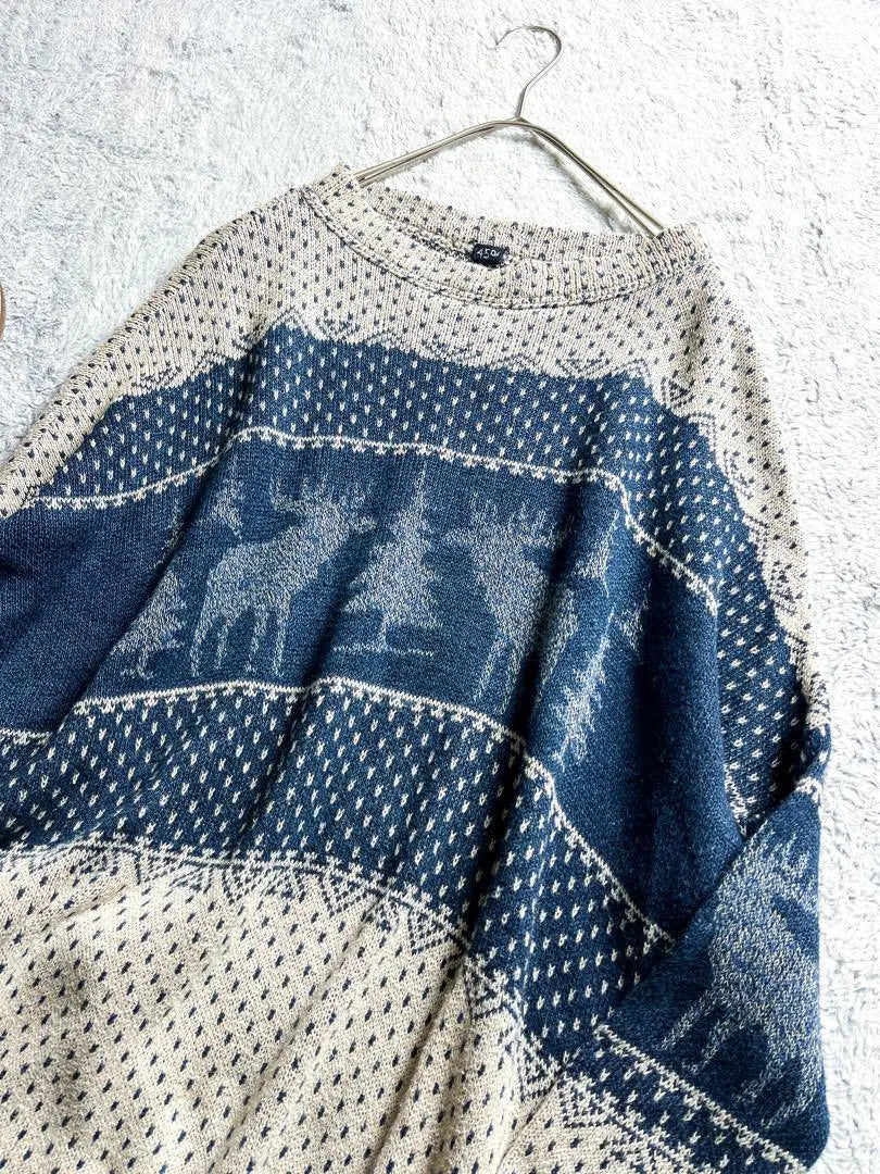 [45R] 45rpm 100% cotton reindeer pattern jacquard tunic knit