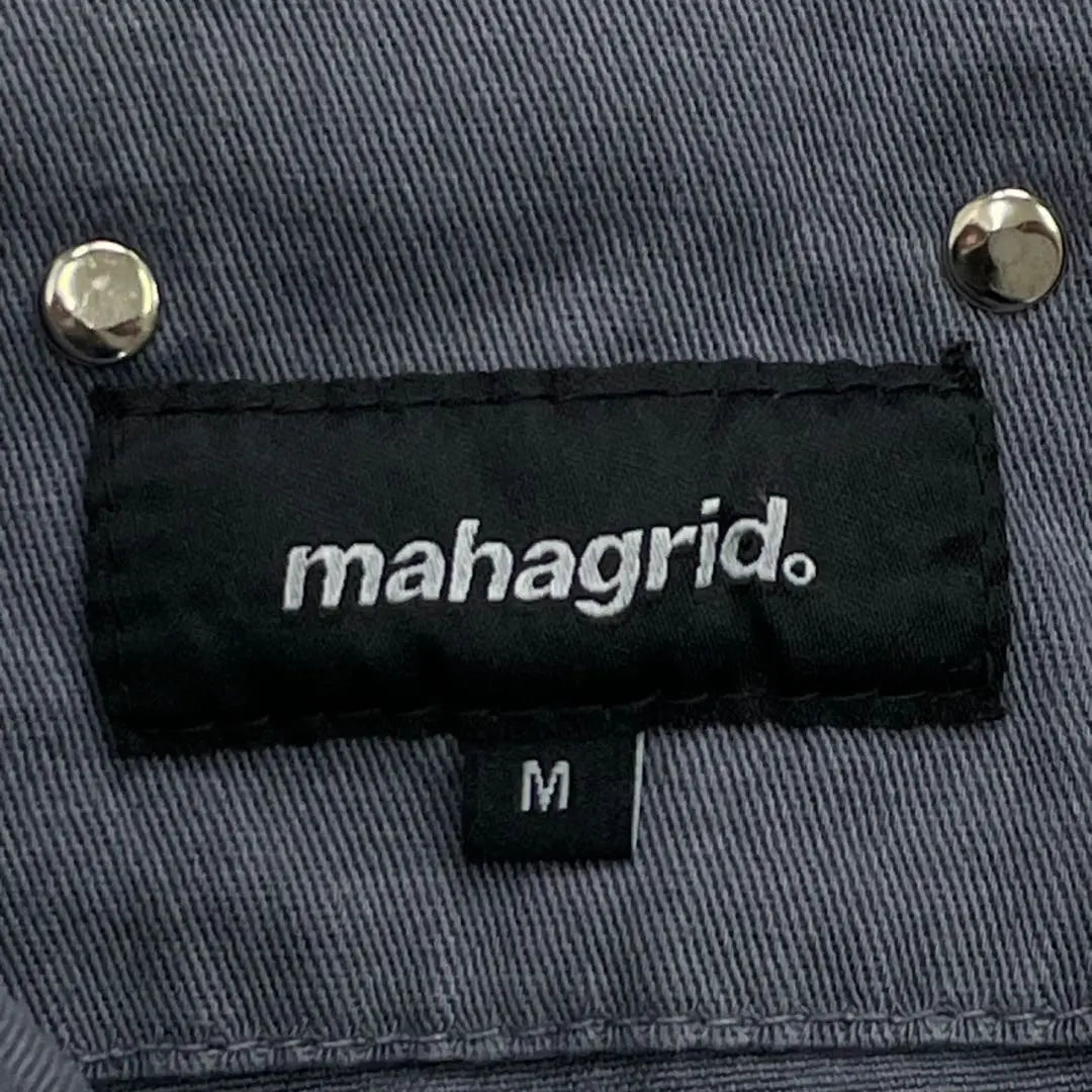 Maha Grid Grey Long Sleeve Shirt Embroidered Logo Collared Men's M