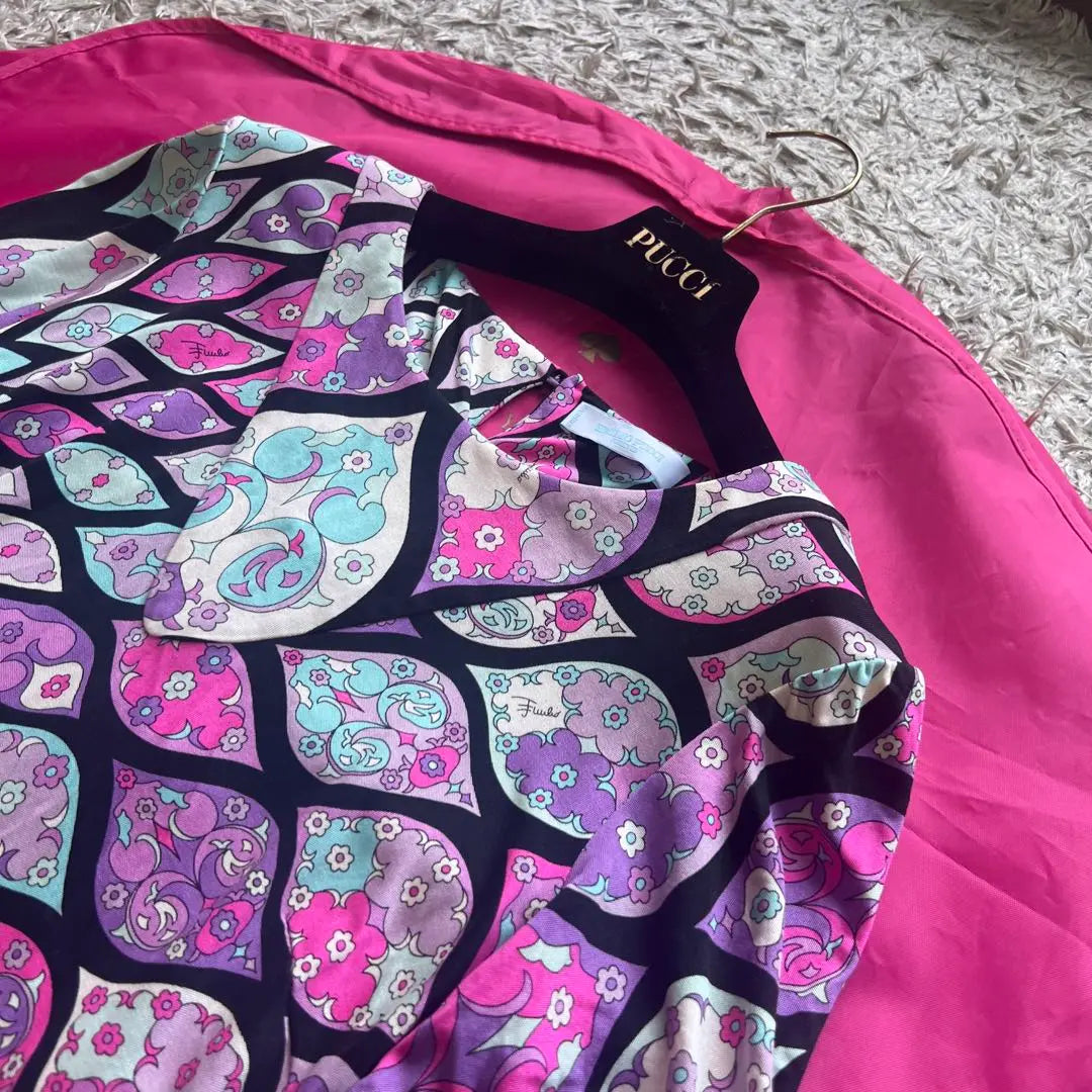 [Good condition] EMILIO PUCCI Long Dress Pink Flare Short Sleeve