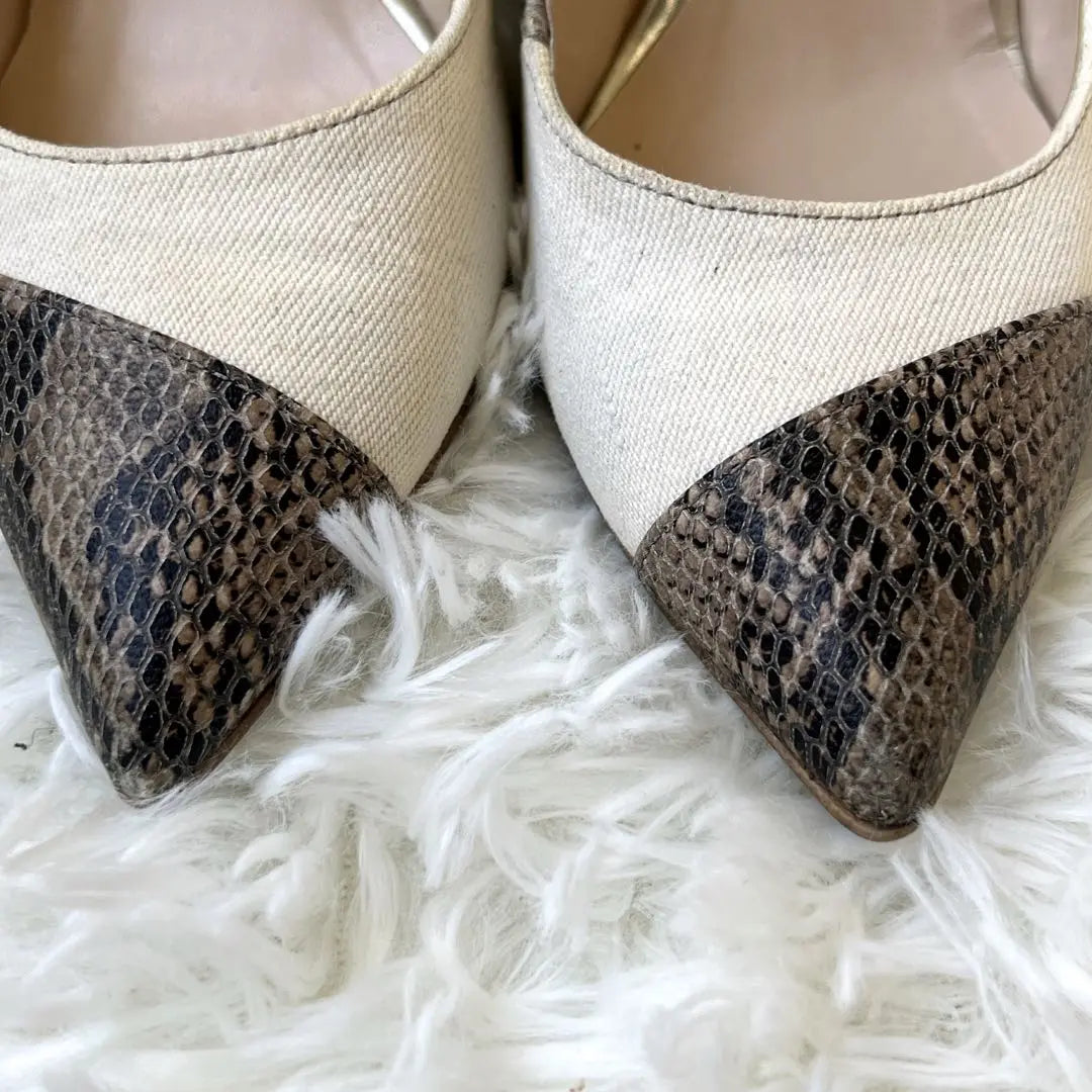 ☆Good condition☆ Diana pumps, canvas, snake river pattern, python, high heels