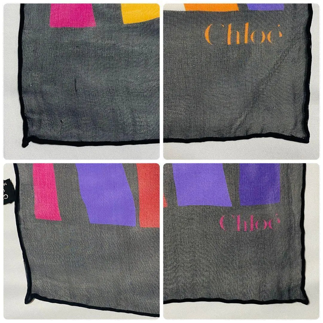 ☆Chloe☆ Stole Chiffon Stripe Silk Black Multicolor