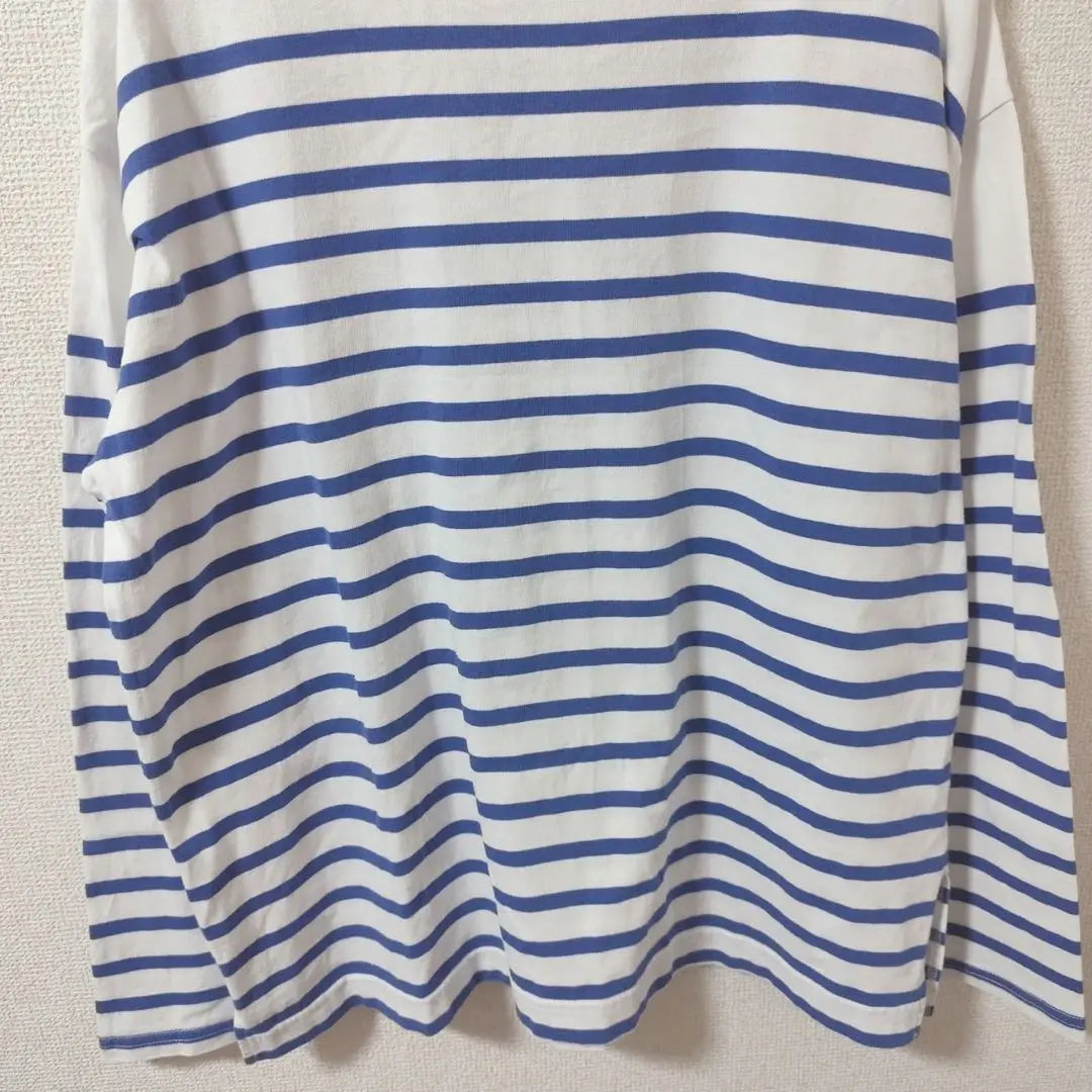 BONLECILL Long sleeve cut and sew long T-shirt, blue and white border, refreshing, spring 2953