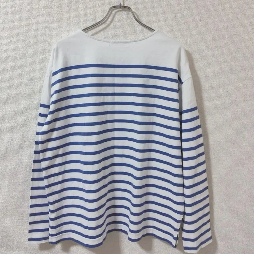 BONLECILL Long sleeve cut and sew long T-shirt, blue and white border, refreshing, spring 2953