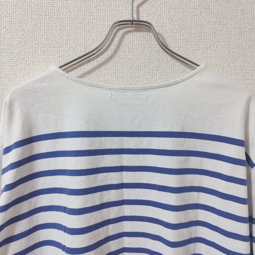 BONLECILL Long sleeve cut and sew long T-shirt, blue and white border, refreshing, spring 2953