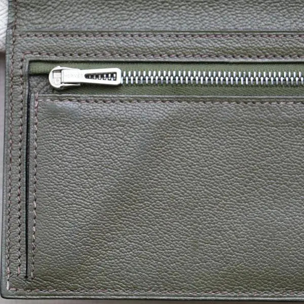 [Good condition] Hermes Bean Souffle Long Wallet Lizard Silver Genuine Product