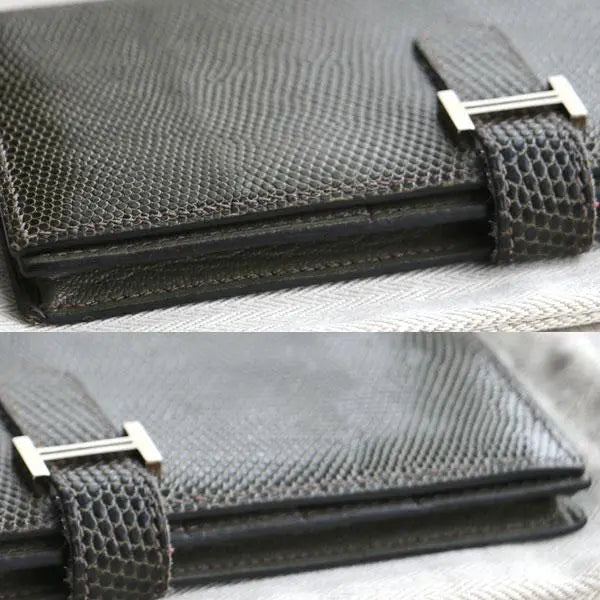 [Good condition] Hermes Bean Souffle Long Wallet Lizard Silver Genuine Product