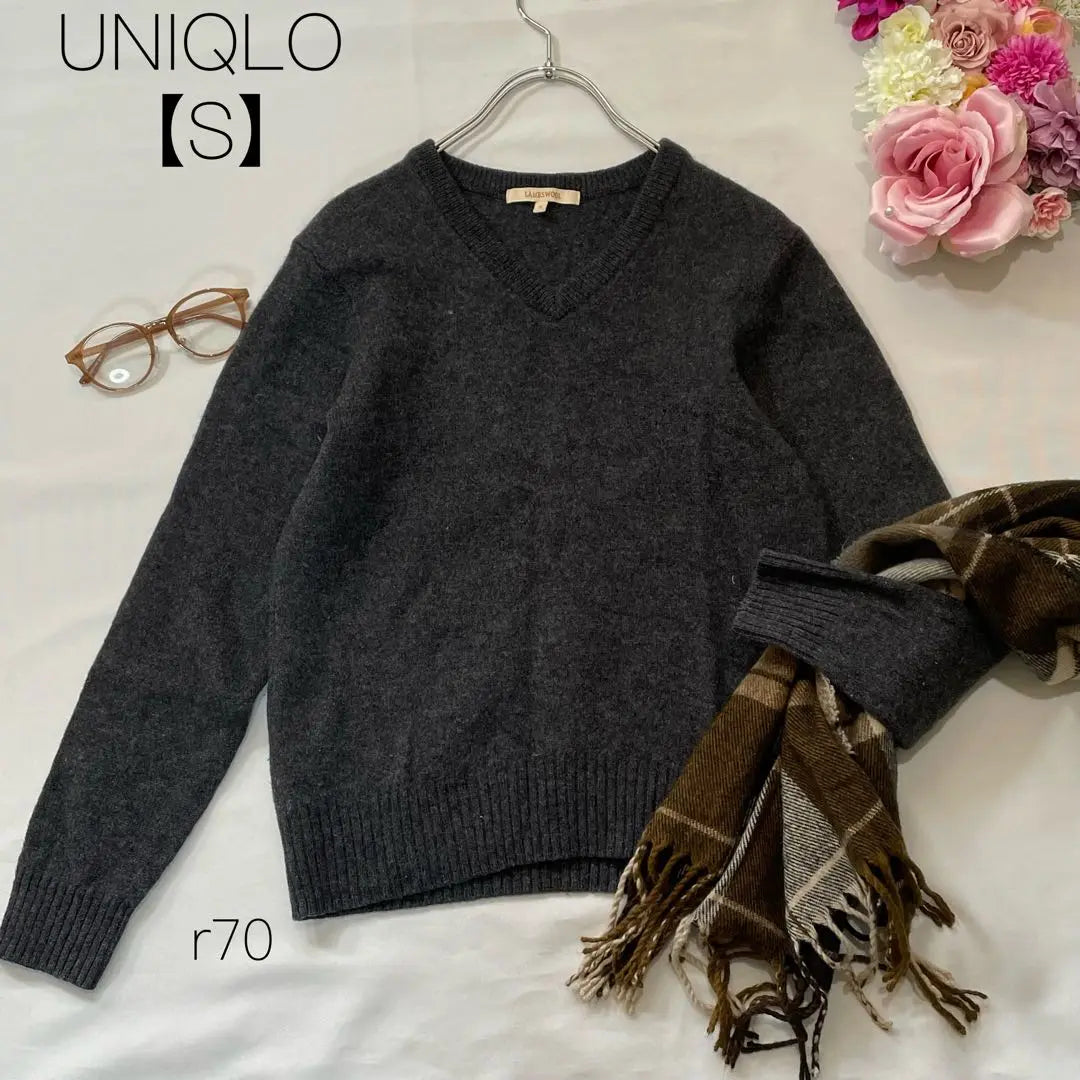 UNIQLO [S] UNIQLO LAMBSWOOL Suéter de cuello en V de manga larga para hombre