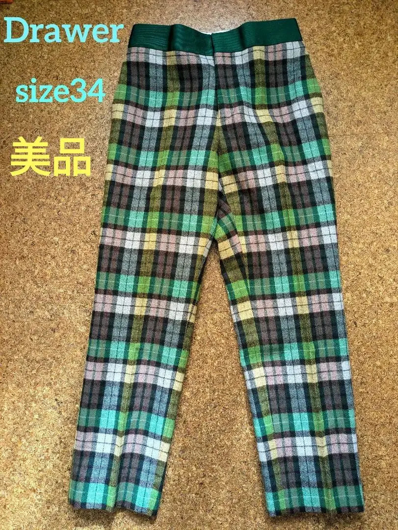 [Cajón] Pantalones cónicos a cuadros Miya en efectivo de lana Verde 34 | 【Cajón】ウールカシミヤ チェック テーパードパンツ グリーン サイズ34