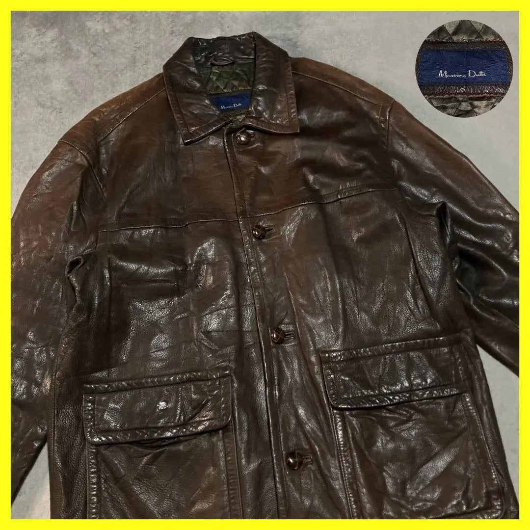 Vintage LeatherJacket Genuine Leather Wooden Button Brown L