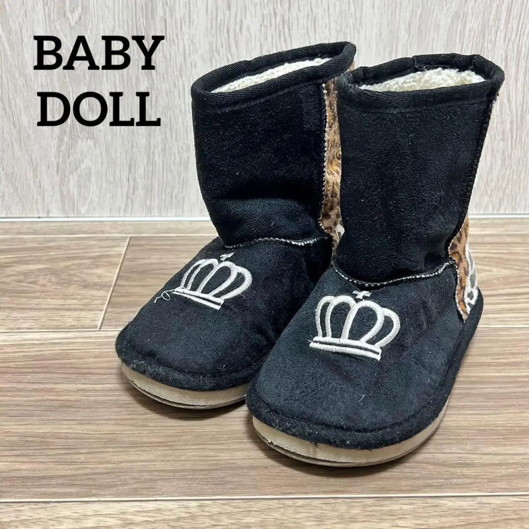 [Baby Doll] Botas Mouton para niños con estampado de leopardo negro 16,0 cm | 【MUÑECA BEBÉ】キッズ ムートンブーツ ブラック 豹柄 16.0cm