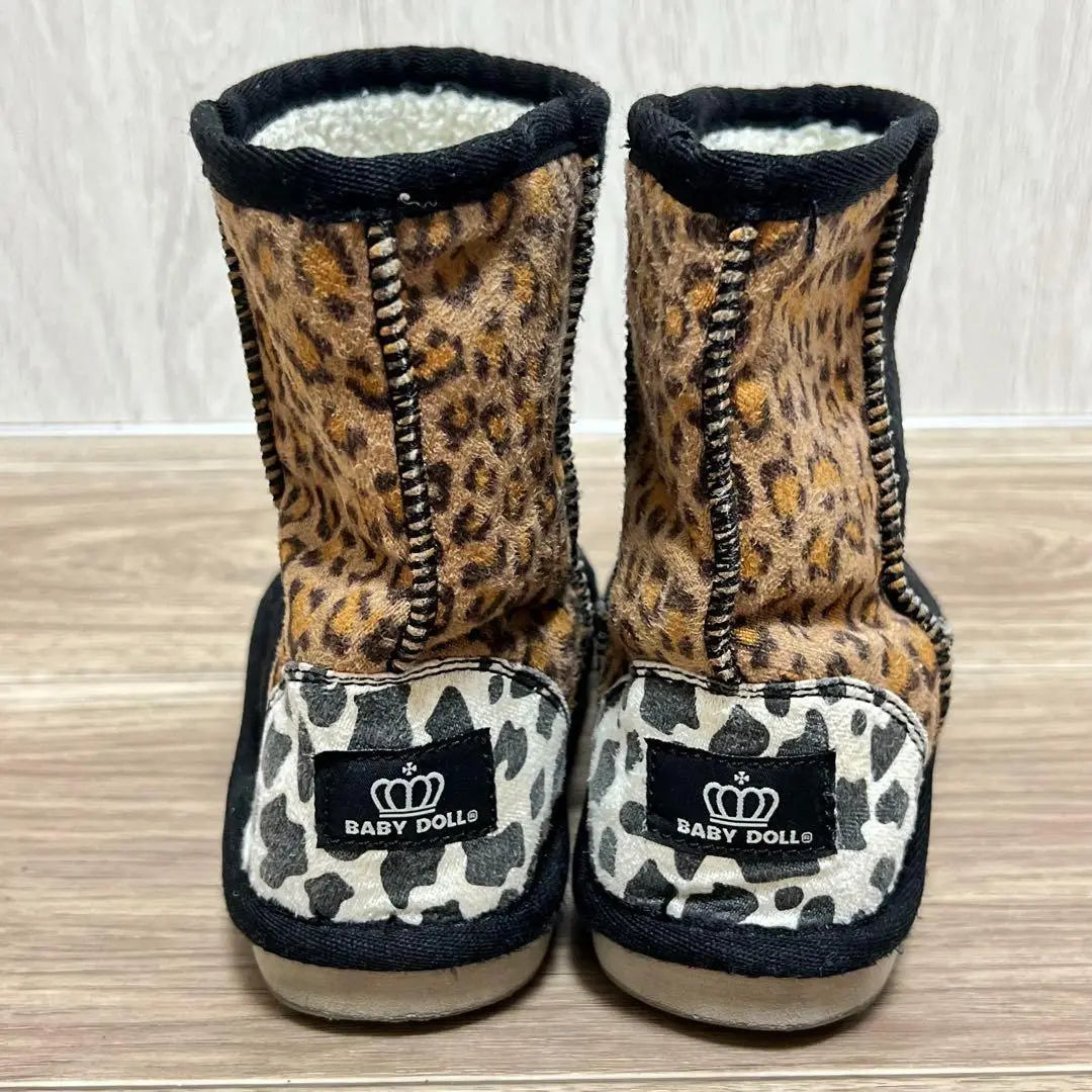 [Baby Doll] Botas Mouton para niños con estampado de leopardo negro 16,0 cm | 【MUÑECA BEBÉ】キッズ ムートンブーツ ブラック 豹柄 16.0cm