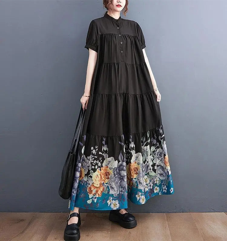 [Large size] Women's long dress, spring, summer, autumn, new, short sleeves