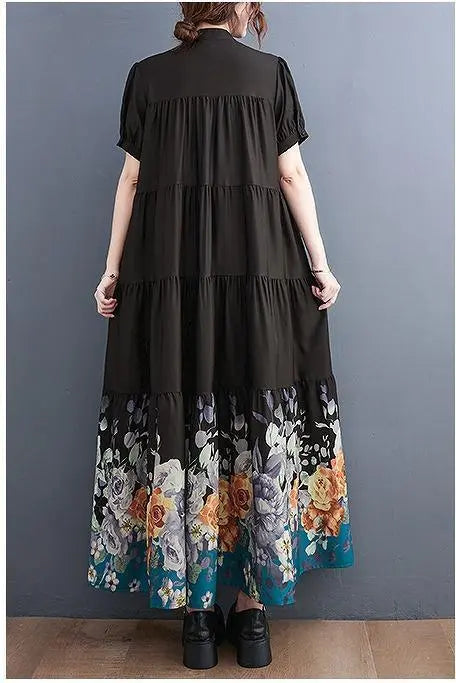 [Large size] Women's long dress, spring, summer, autumn, new, short sleeves