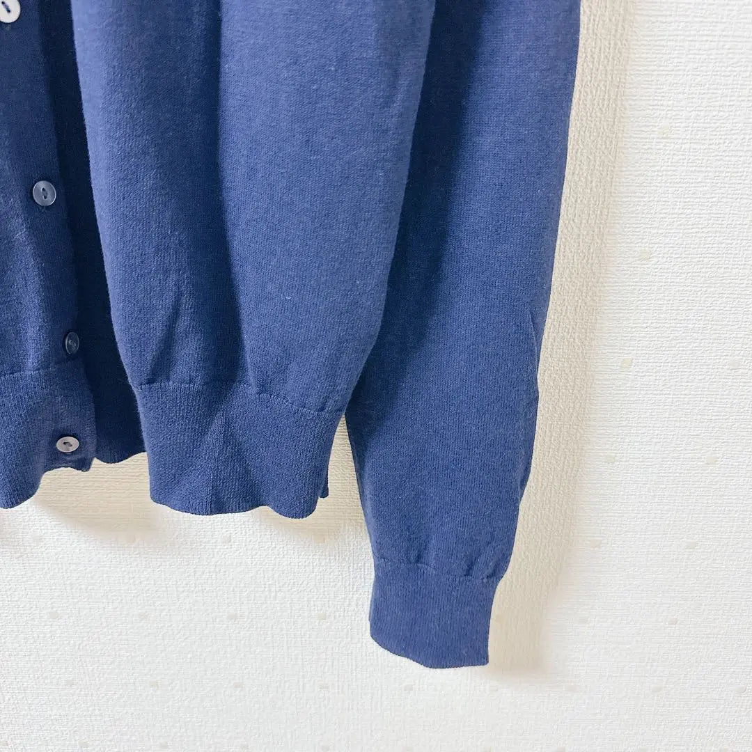 [MUJI] Crew neck cardigan, long sleeves, silk blend, high-quality, navy, M