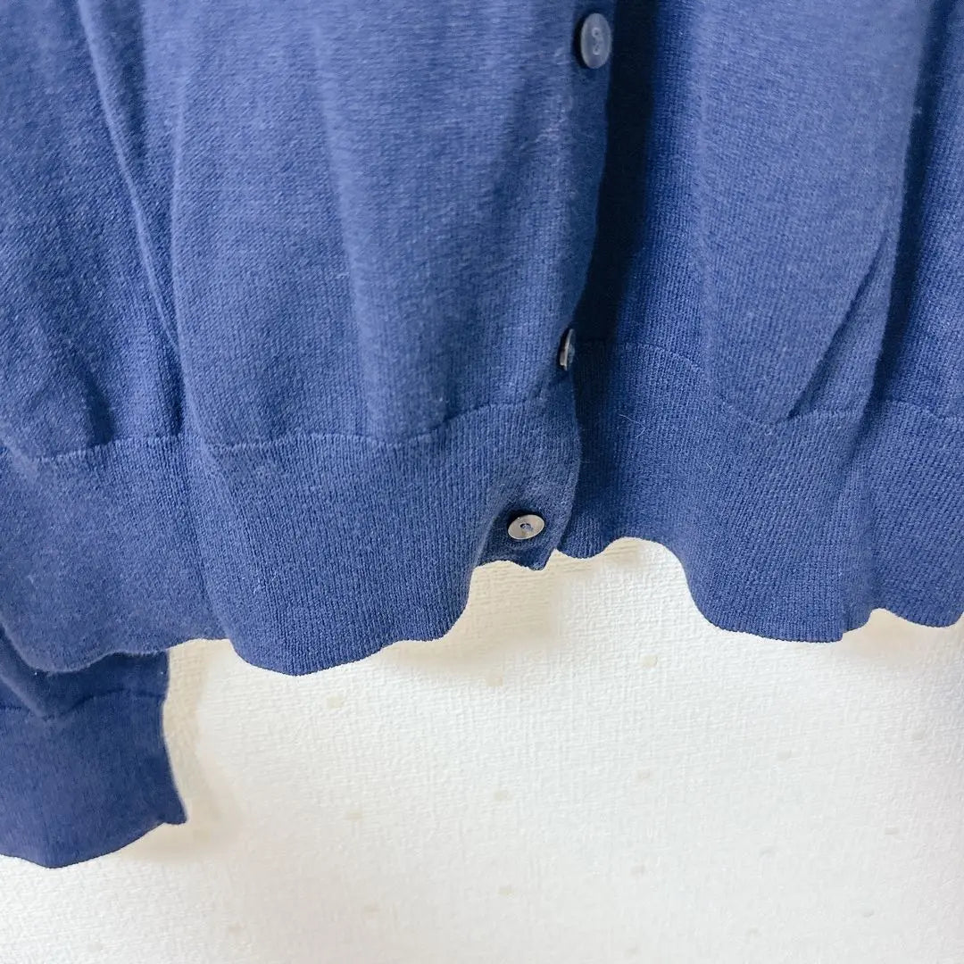 [MUJI] Crew neck cardigan, long sleeves, silk blend, high-quality, navy, M